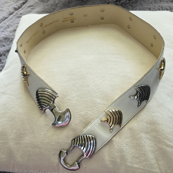 VTG Two-tone mixed-metal leather stud belt by Bijoux Medici signed J.Blumenthal main image 9